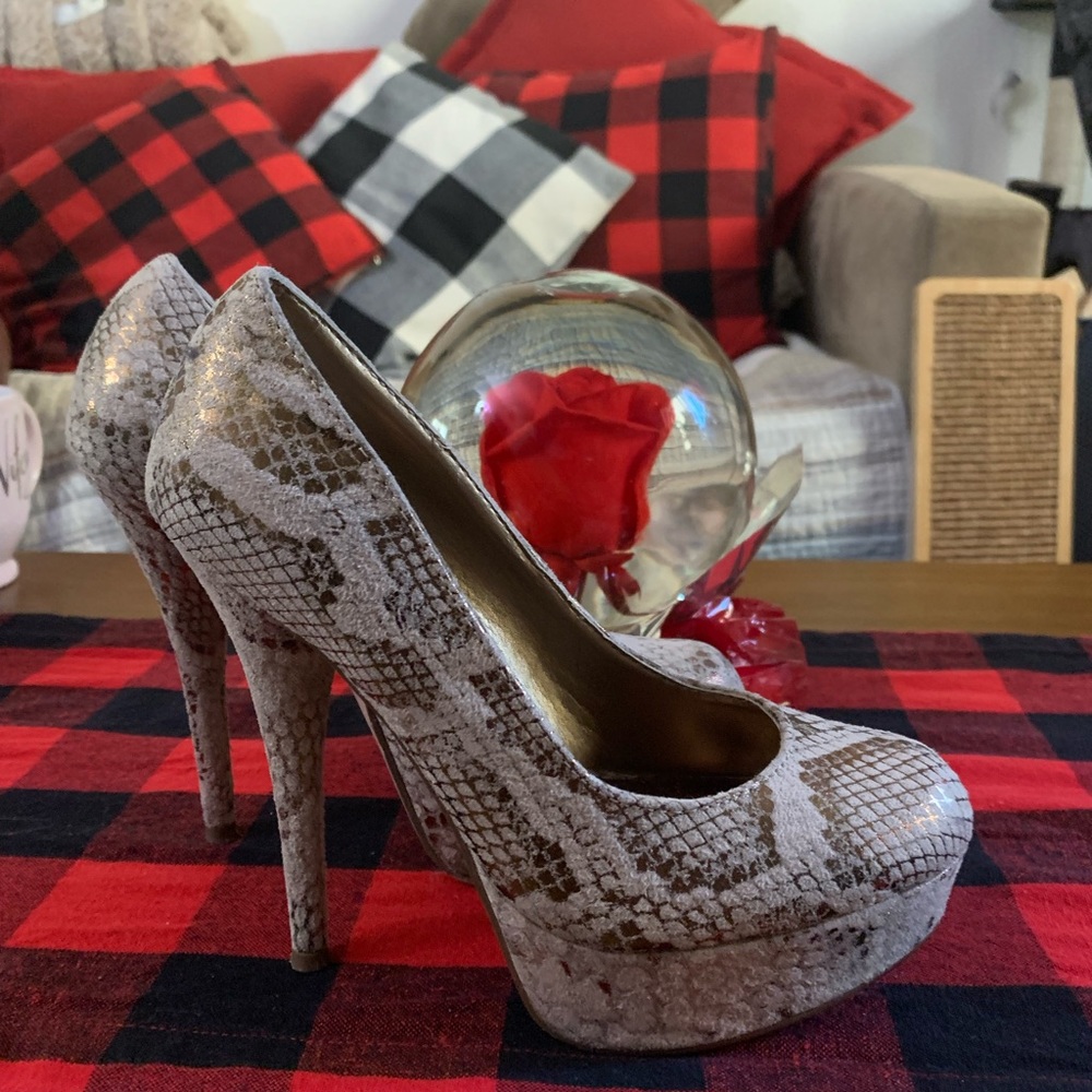 Brash 6” platform heels snake skin / gold essence